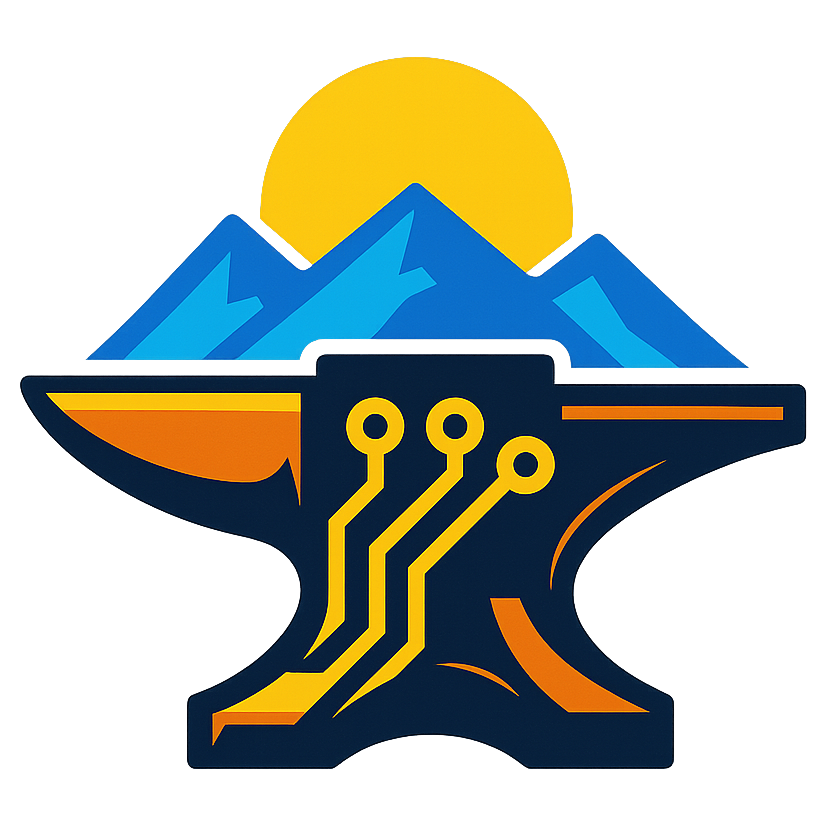 Dawnforge — anvil, mountain, and sun